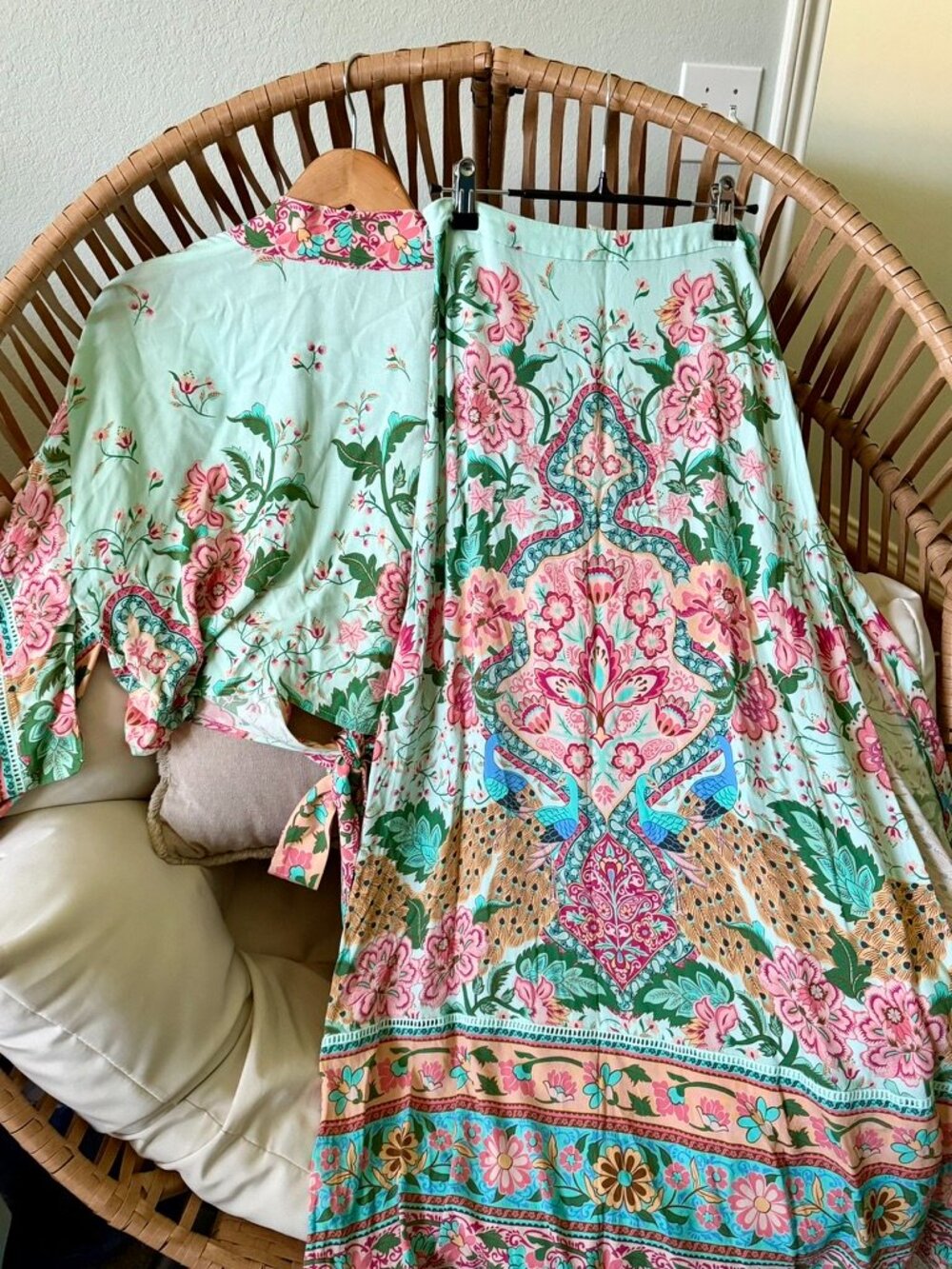 Spell & The Gypsy Lotus Peacock Matching Set | Lotus Maxi Split Skirt + Kimono T